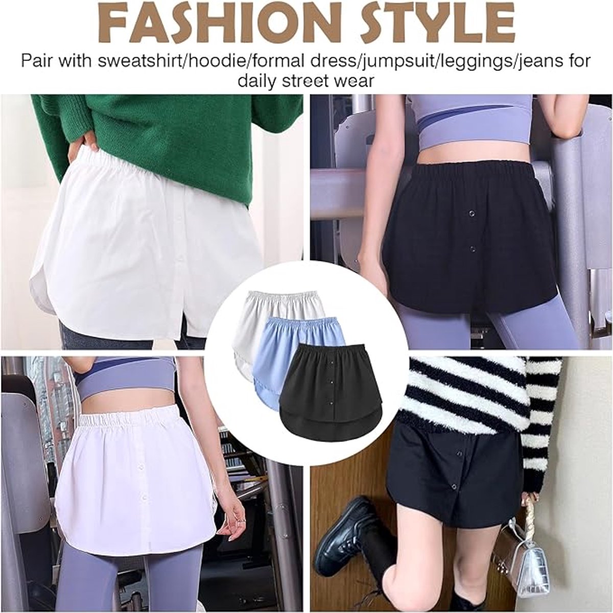 Three-Piece Extended Set - Women - Adjustable Layered Top - Midi Skirt - Layered Bra - Black, White and Blue (Size 3XL)