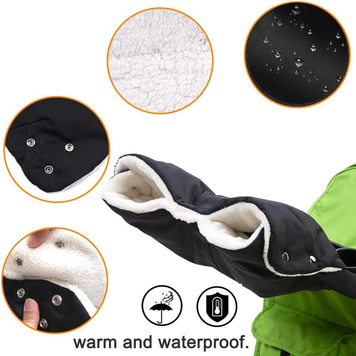 Fleece Stroller Gloves - Waterproof, Windproof, Frost-Resistant, Thickened and Warm - Winter Stroller Gloves (Black)