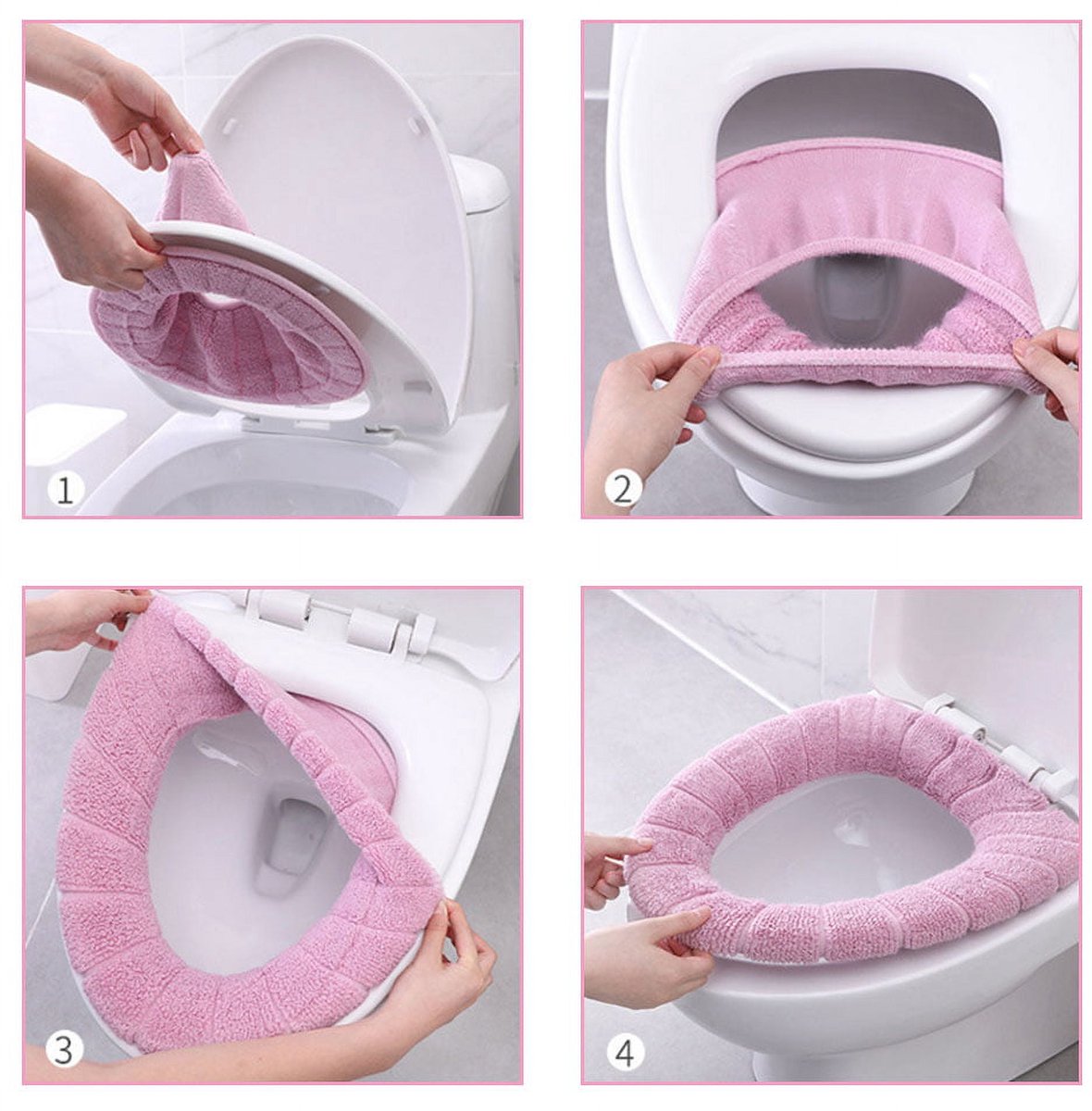 Toilet Seat Cushion - 4-Pack - Elastic Washable Fabric - Soft - Thickened and Warm - Toilet Seat Cover - Soft Toilet Seat - Toilet Seat Cover - Toilet Seat Cover - Reusable - Washable
