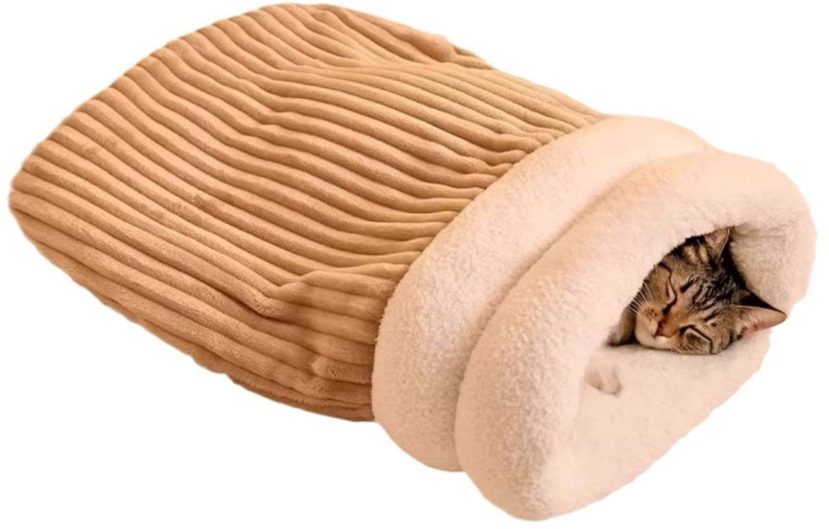 Cat Bed - Cave Cat Basket - Winter Sleeping Bag for Pets - Soft Plush Cat Bed - Suitable for Indoor Cats, Kittens and Dogs (Beige, M-44*37cm)