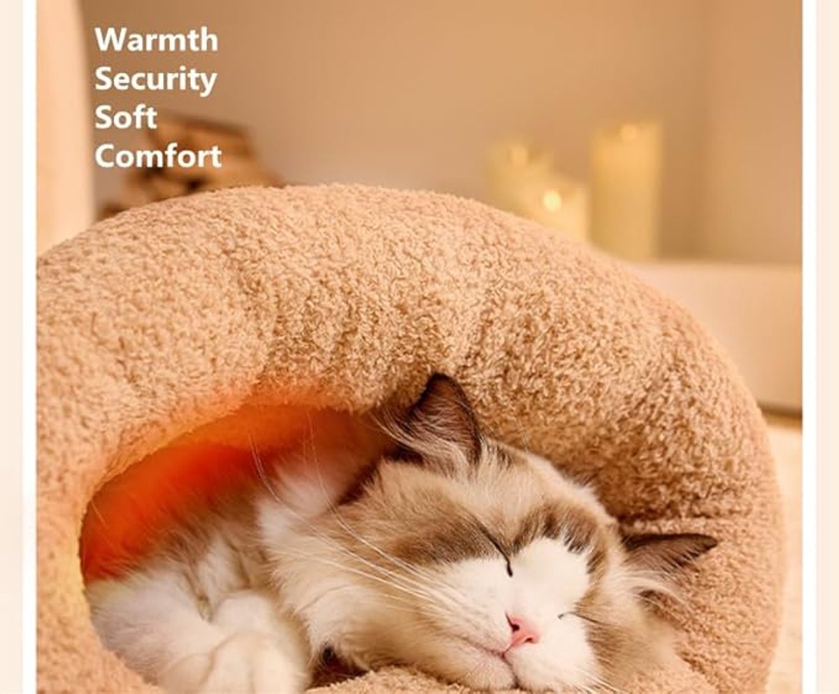 Cat Bed - Cave Cat Basket - Winter Sleeping Bag for Pets - Soft Plush Cat Bed - Suitable for Indoor Cats, Kittens and Dogs (Beige, M-44*37cm)