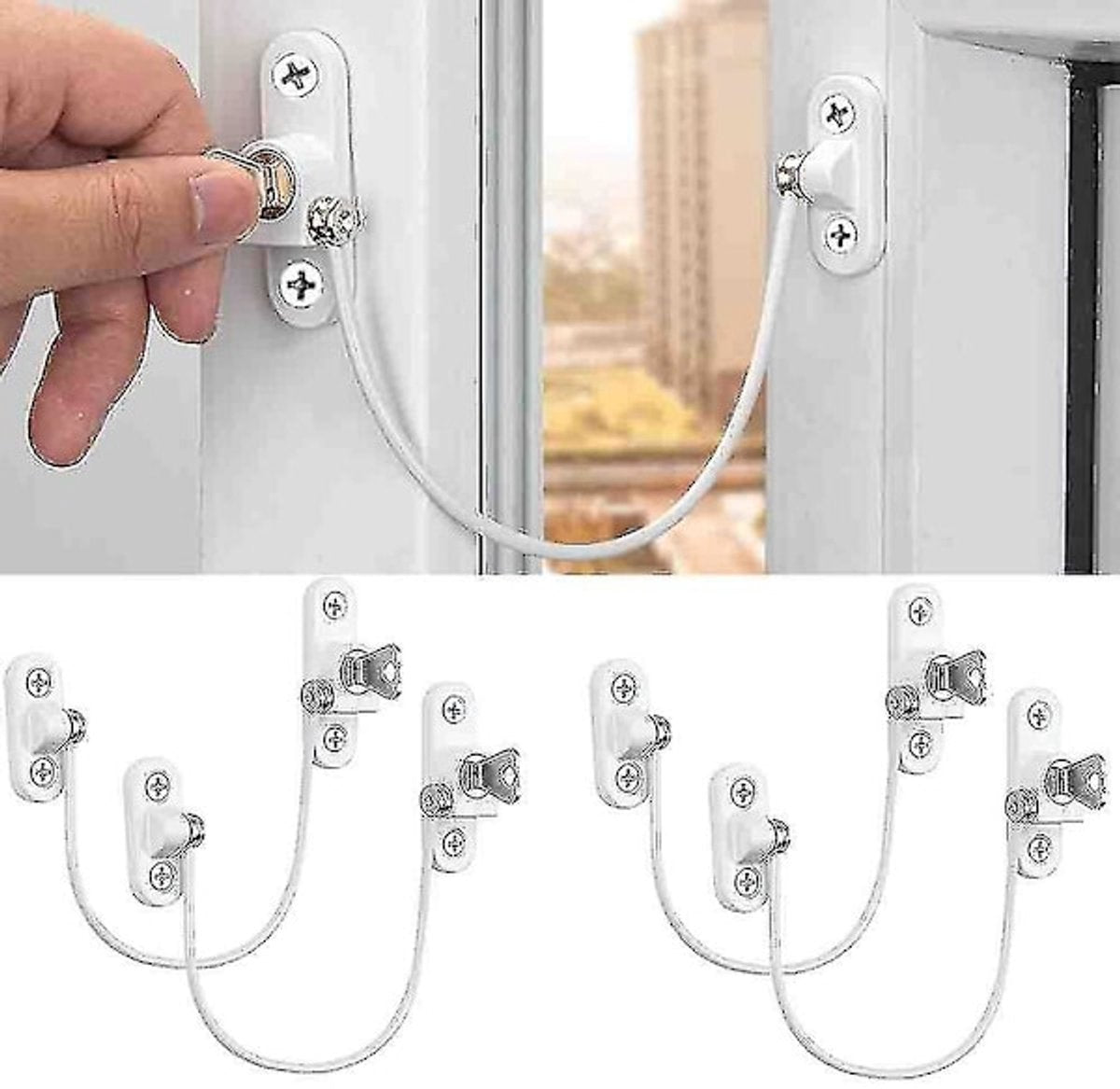 Window Locks - 4-pack window locks, window stops, child-proof window locks, door locks - White