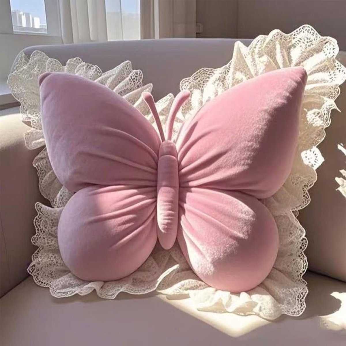 Decorative Cushions - Butterfly-shaped decorative cushion - Soft, supportive cushion - Suitable for office chairs and car seats (Pink)