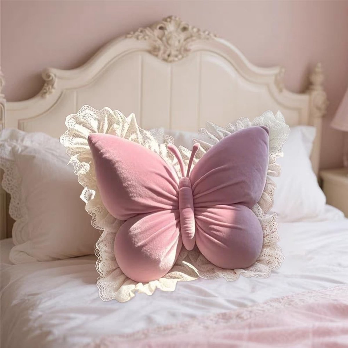 Decorative Cushions - Butterfly-shaped decorative cushion - Soft, supportive cushion - Suitable for office chairs and car seats (Pink)