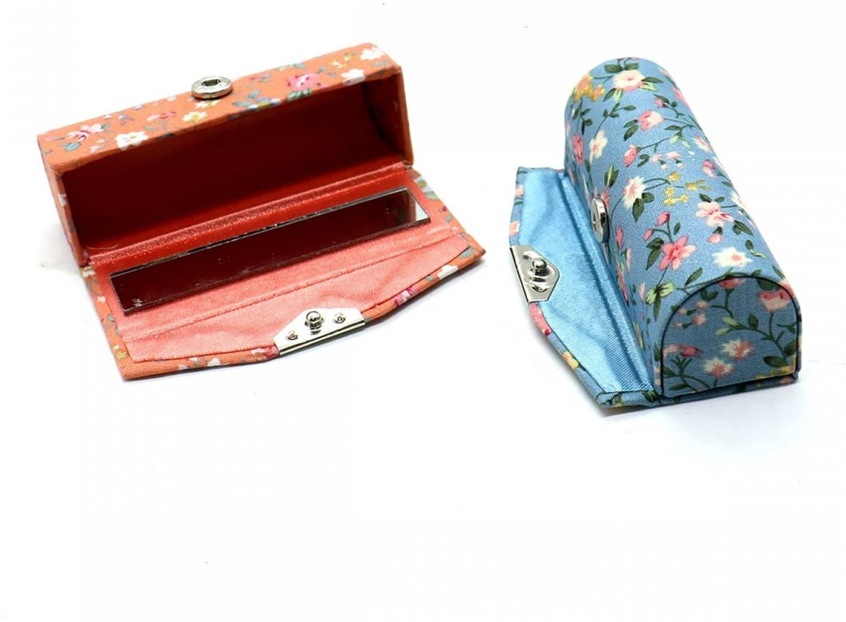 Organizer - Set of 4 Women's Lipstick Cases with Floral Motif and Mirror - Makeup Storage Set, Cosmetic Travel Bag and Organizer