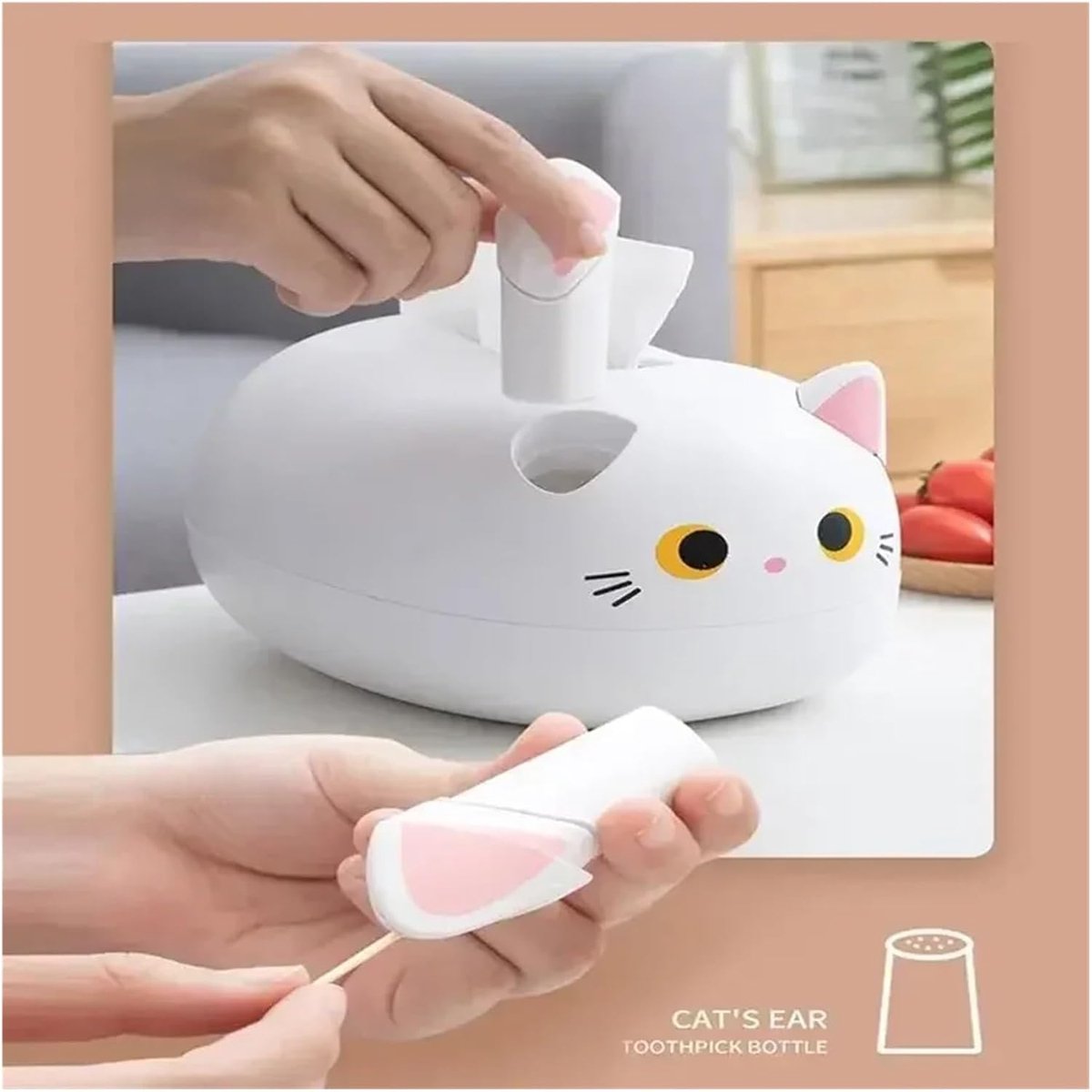 Tissue Box - Tissue Box Organizer with Cat Print - Napkin Holder for the Living Room - Tissue Box for the Kitchen - Toilet Paper Holder for the Bathroom (White,22*16*13cm)