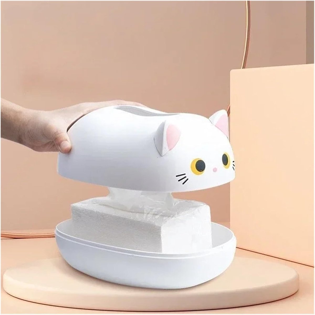 Tissue Box - Tissue Box Organizer with Cat Print - Napkin Holder for the Living Room - Tissue Box for the Kitchen - Toilet Paper Holder for the Bathroom (White,22*16*13cm)