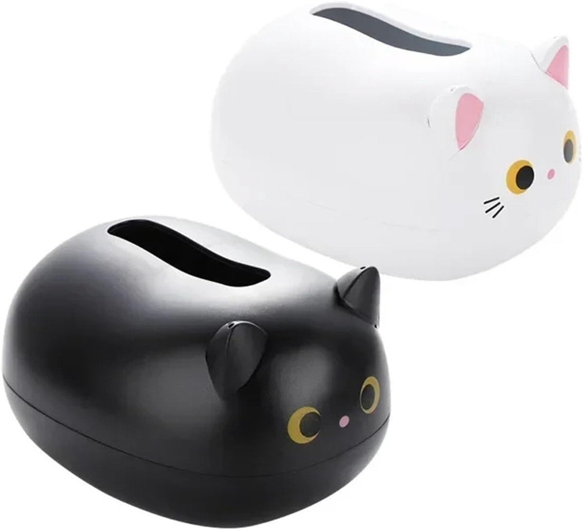 Tissue Box - Tissue Box Organizer with Cat Print - Napkin Holder for the Living Room - Tissue Box for the Kitchen - Toilet Paper Holder for the Bathroom (White,22*16*13cm)