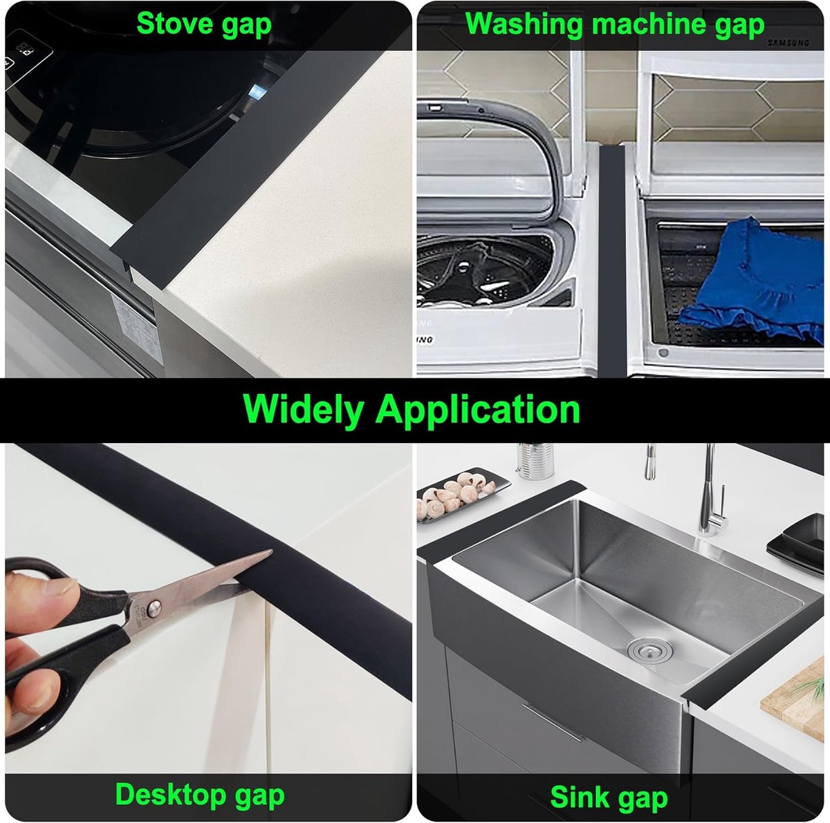 Sealing Strip for Hobs - Silicone Sealing Strip - Gap Filler Strip - Seals gaps between kitchen countertops, appliances, stoves, ovens, washing machines and dryers - Set of 2 (White)