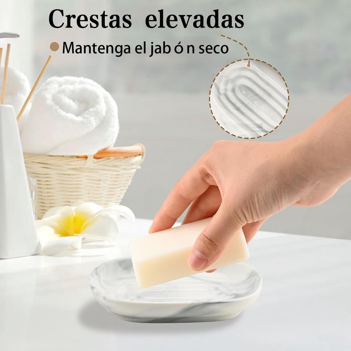 Soap Dish - Ceramic Soap Dish - Non-Slip Marble Soap Dish - Bathroom Soap Holder - Suitable for Bathroom, Shower, Kitchen and Travel.