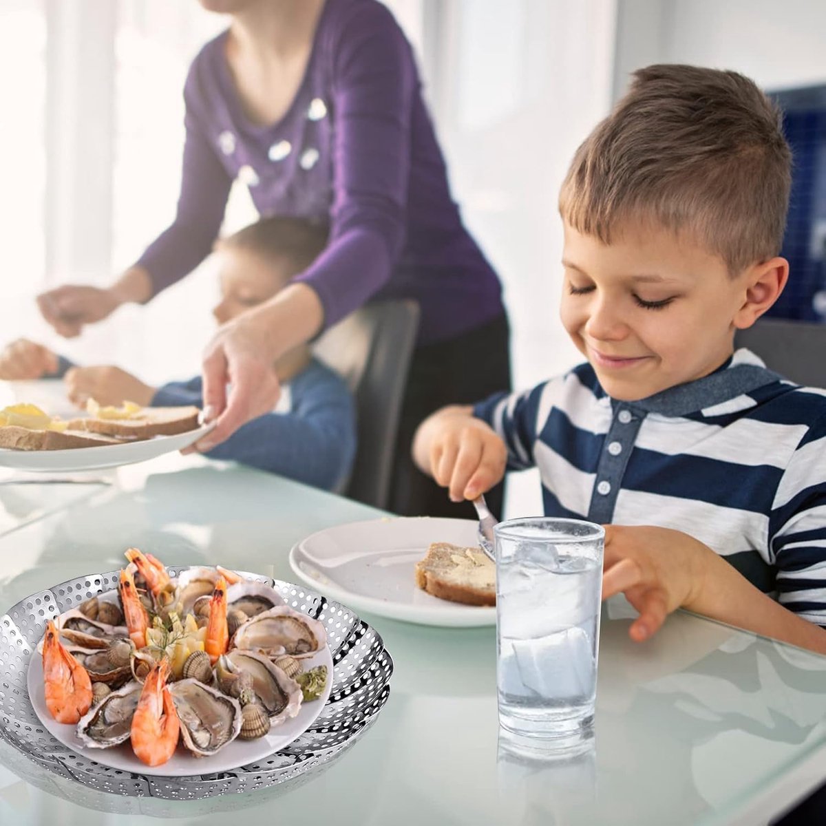 Vegetable Steamer Basket - Collapsible Steamer Basket - Stainless Steel Foldable Steamer Basket - For Cooking Food - Expandable, Suitable for Pots of Different Sizes (13.5cm to 21.8cm).