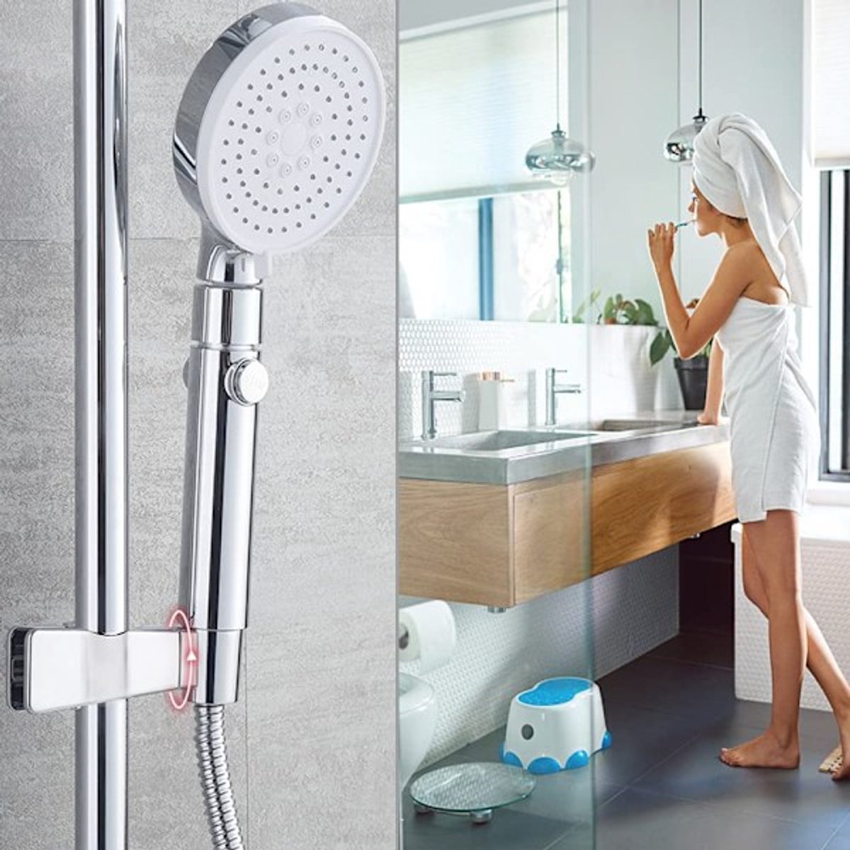 Shower head holder - Adjustable shower head holder - 45° rotatable universal shower head 20-25 mm - Shower head holder with rail