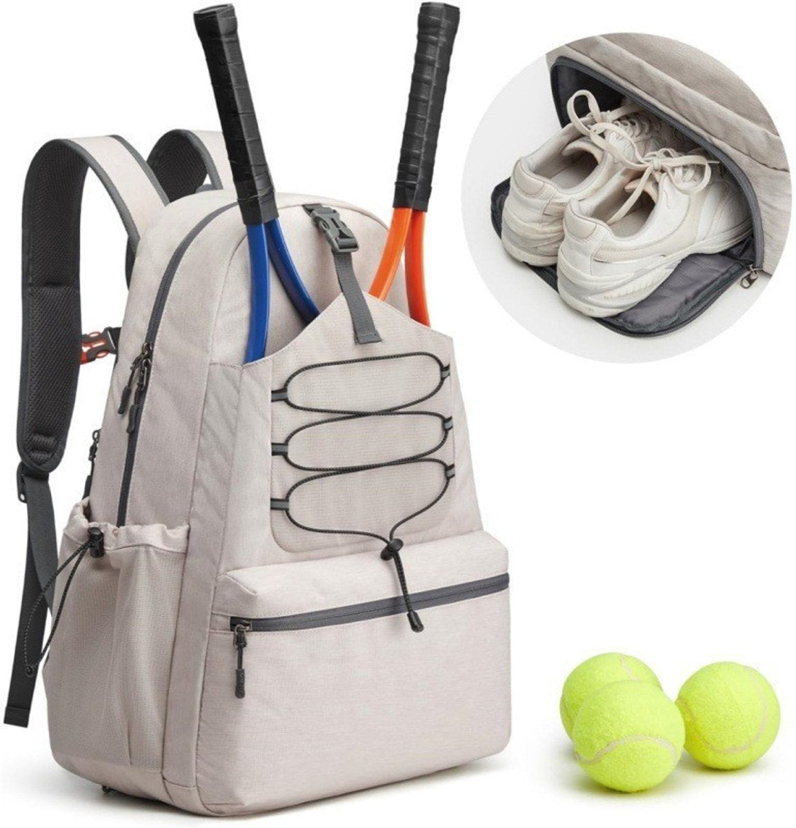 Backpack - Tennis Bag - Sports Bag - Waterproof Racket Bag - Suitable for multiple rackets with shoe compartment - Beige
