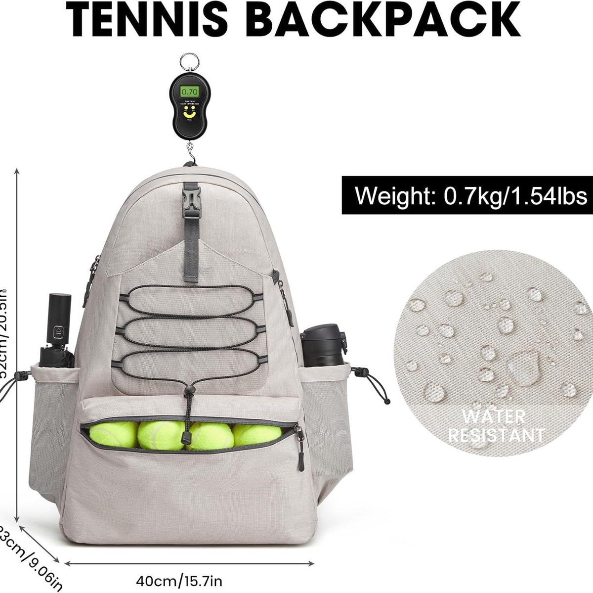 Backpack - Tennis Bag - Sports Bag - Waterproof Racket Bag - Suitable for multiple rackets with shoe compartment - Beige