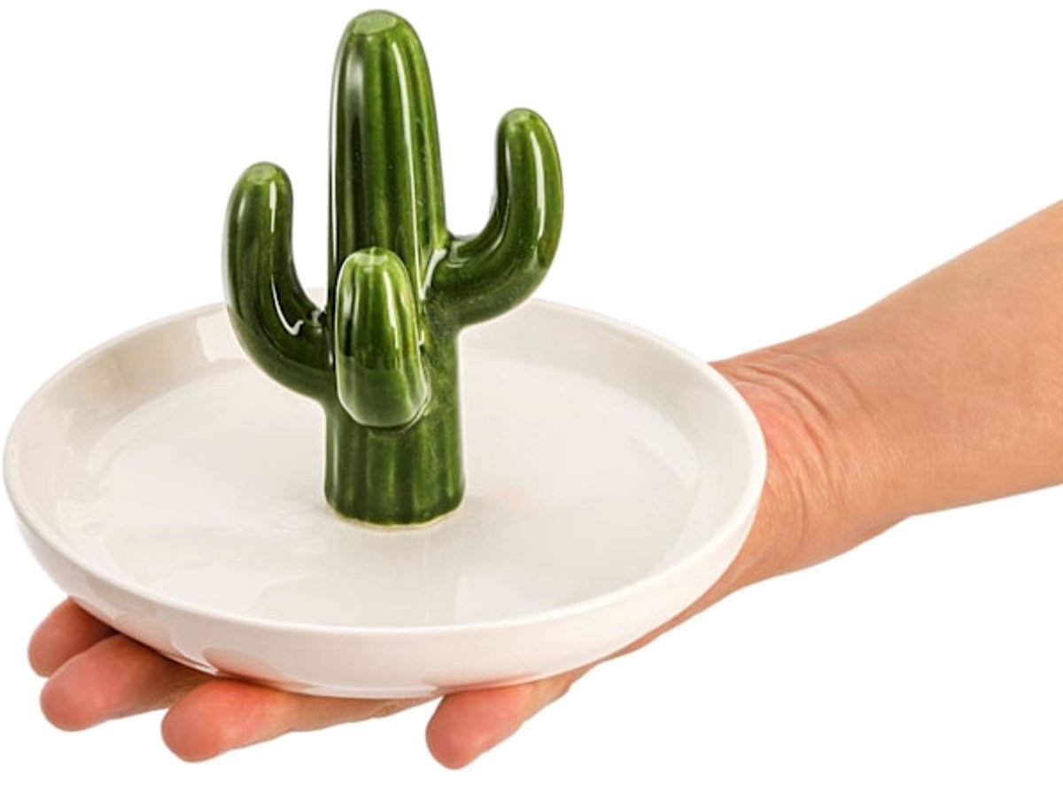 Two-Piece Jewelry Display Set - Aloe Vera and Cactus Ring Organizer Set - Ceramic - Jewelry Organizer - Bracelet, Earring, and Necklace Organizer with Leaf Decorations - Decorative Items