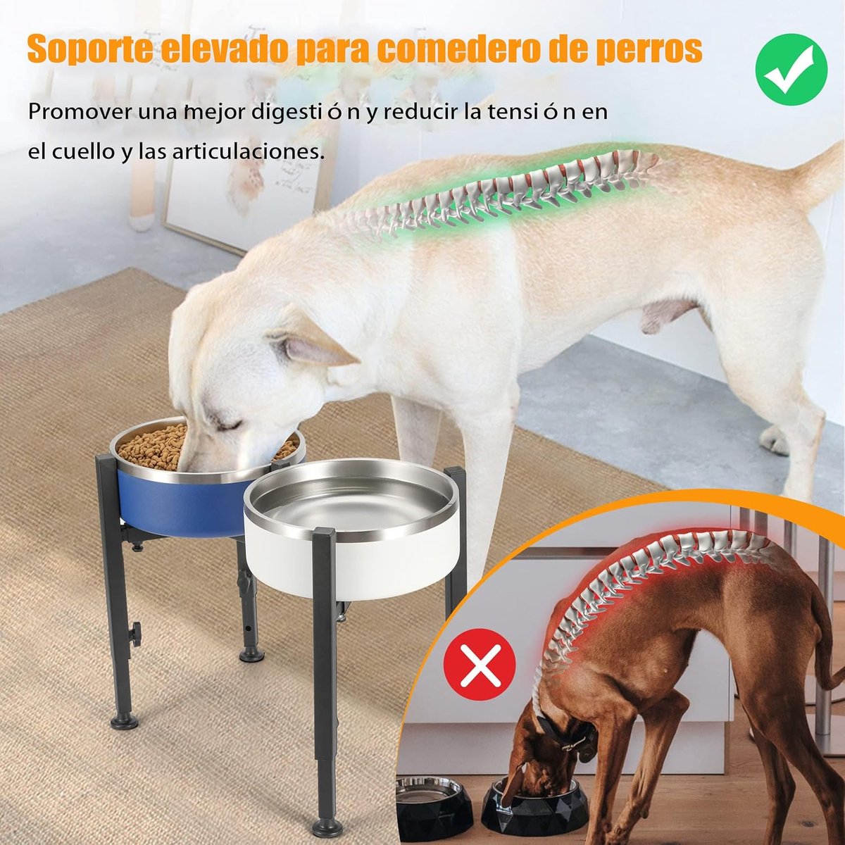 Dog Food Bowl Holder - Metal Food Bowl Holder - Adjustable Dog Food Bowl Holder - Double Food Bowl Holder - Suitable for Large, Medium, and Small Dogs - Black (Dog Food Bowl Not Included)