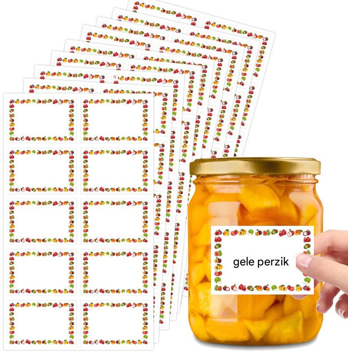 Labels - 100 sheets - Jam jar labels - Self-adhesive, easy-to-tear, waterproof food labels - Date labels - Labels for kitchen bottles and storage containers - Size 45 x 67 mm