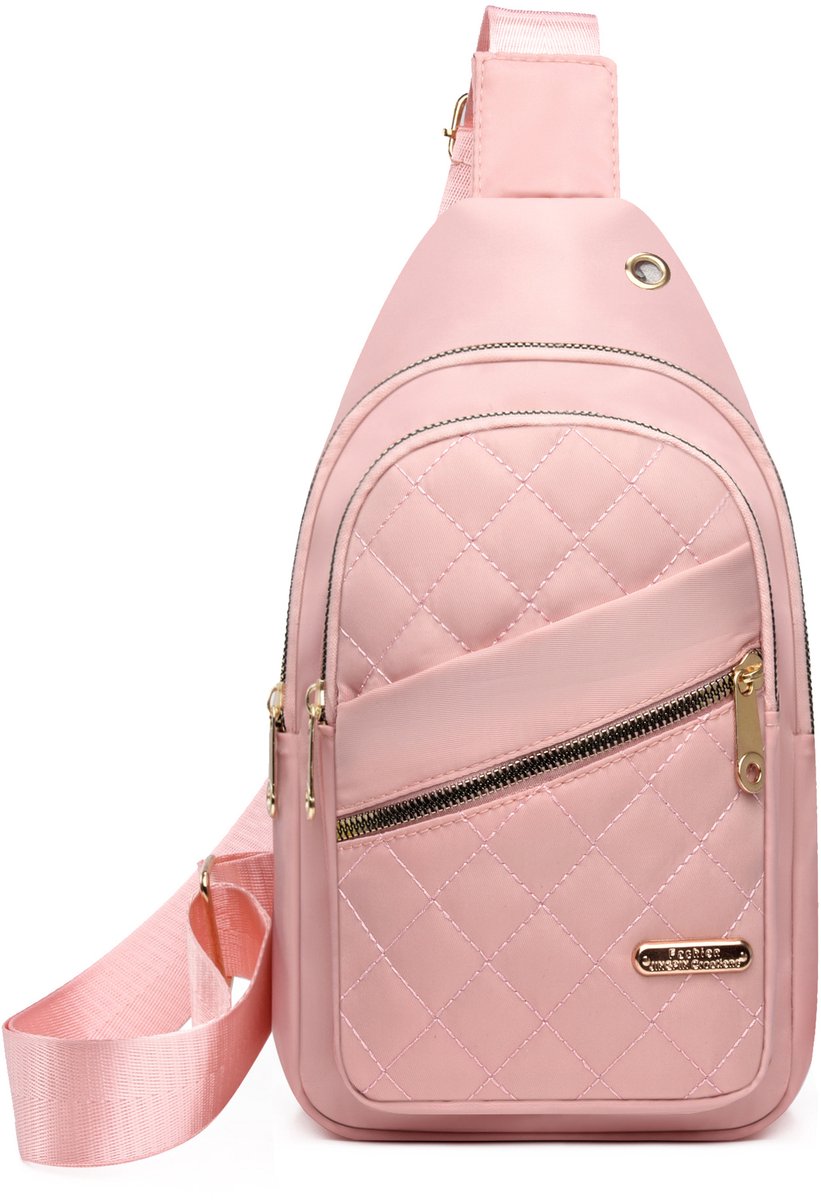 Unisex Shoulder Bag - 5 Storage Pockets & Cable Grommet - Women's Crossbody Bag - Men's Crossbody Bag - Crossbody Bags - Sling Bag - Adjustable Carrying Style (Cross/Shoulder/Chest) - Pink