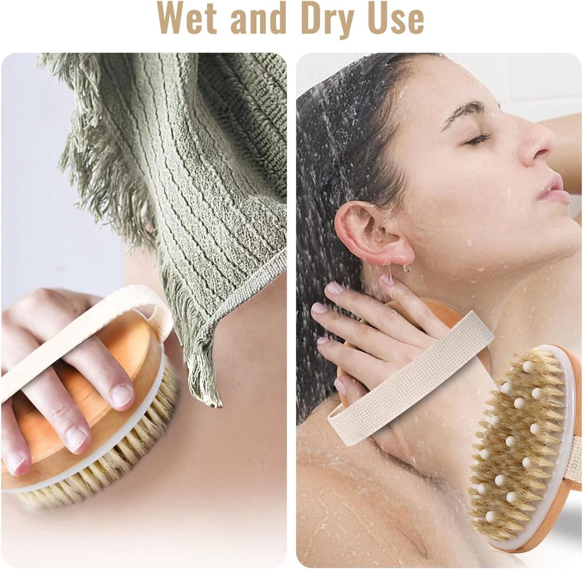 Bath Brush - Body Brush - Natural Bristles - Massage Brush - Shower Brush - Exfoliating Brush - Sauna Brush - Improves Blood Circulation - Lymphatic Function - Removes Dead Skin Cells