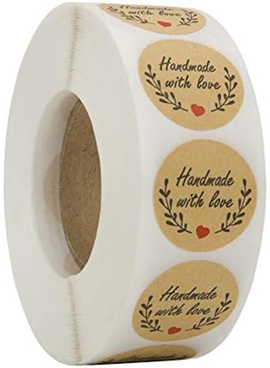 Sticker Labels - 500 sheets/roll - Round handmade heart-shaped kraft paper labels - Self-adhesive baking labels - Decorative labels - Sealing stickers - Gift stickers