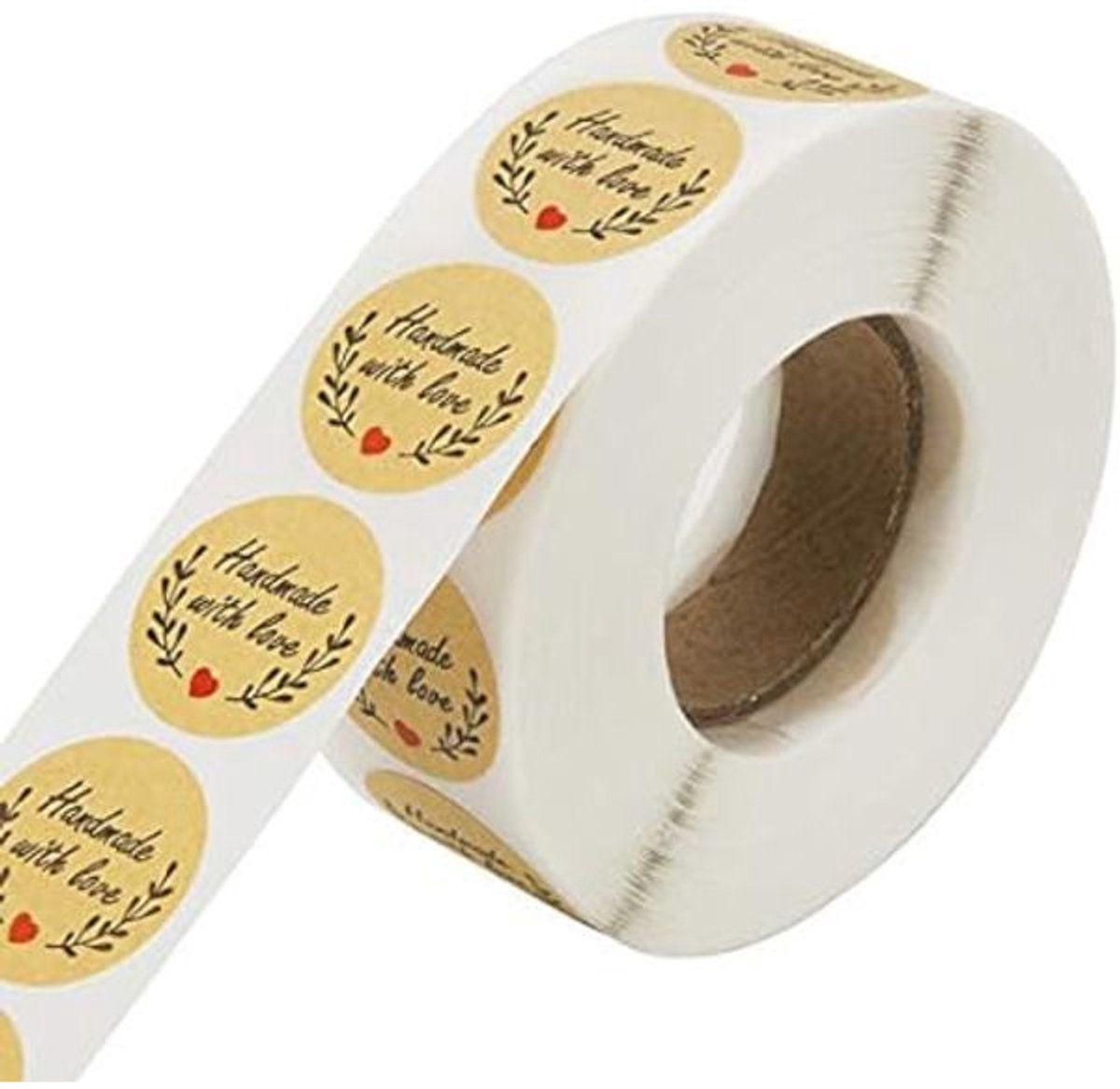 Sticker Labels - 500 sheets/roll - Round handmade heart-shaped kraft paper labels - Self-adhesive baking labels - Decorative labels - Sealing stickers - Gift stickers