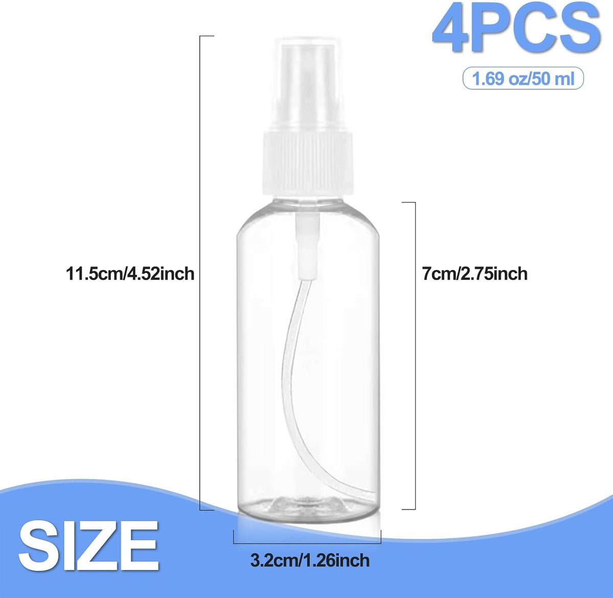 Spray Bottles (4-pack) - Refillable Plastic Spray Bottles - 50ml Spray Bottles - Empty Aerosol Cans - For Essential Oils, Cleaning, Perfume