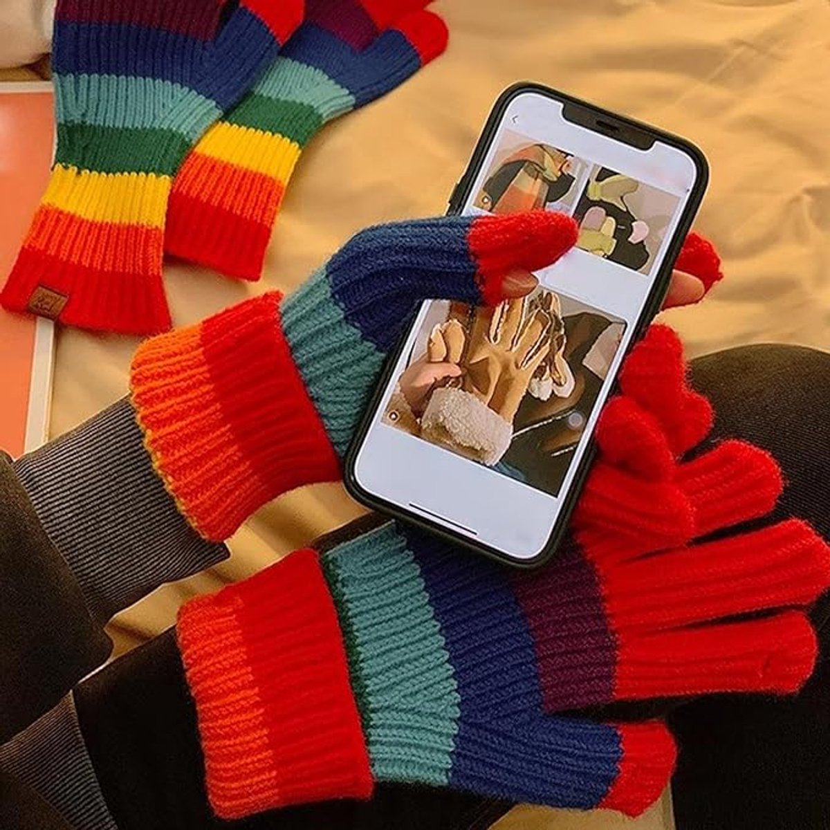Knitted Gloves - Gloves - Rainbow Gloves - Warm Gloves - Touchscreen Compatible Gloves - Unisex - Suitable for Cold Weather, Sports, Travel, Driving, Skating, Skiing - Christmas Gift - Birthday Gift