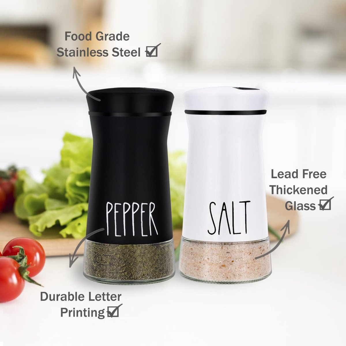 2-piece - stainless steel - with adjustable spout - farmhouse style - salt and pepper shaker