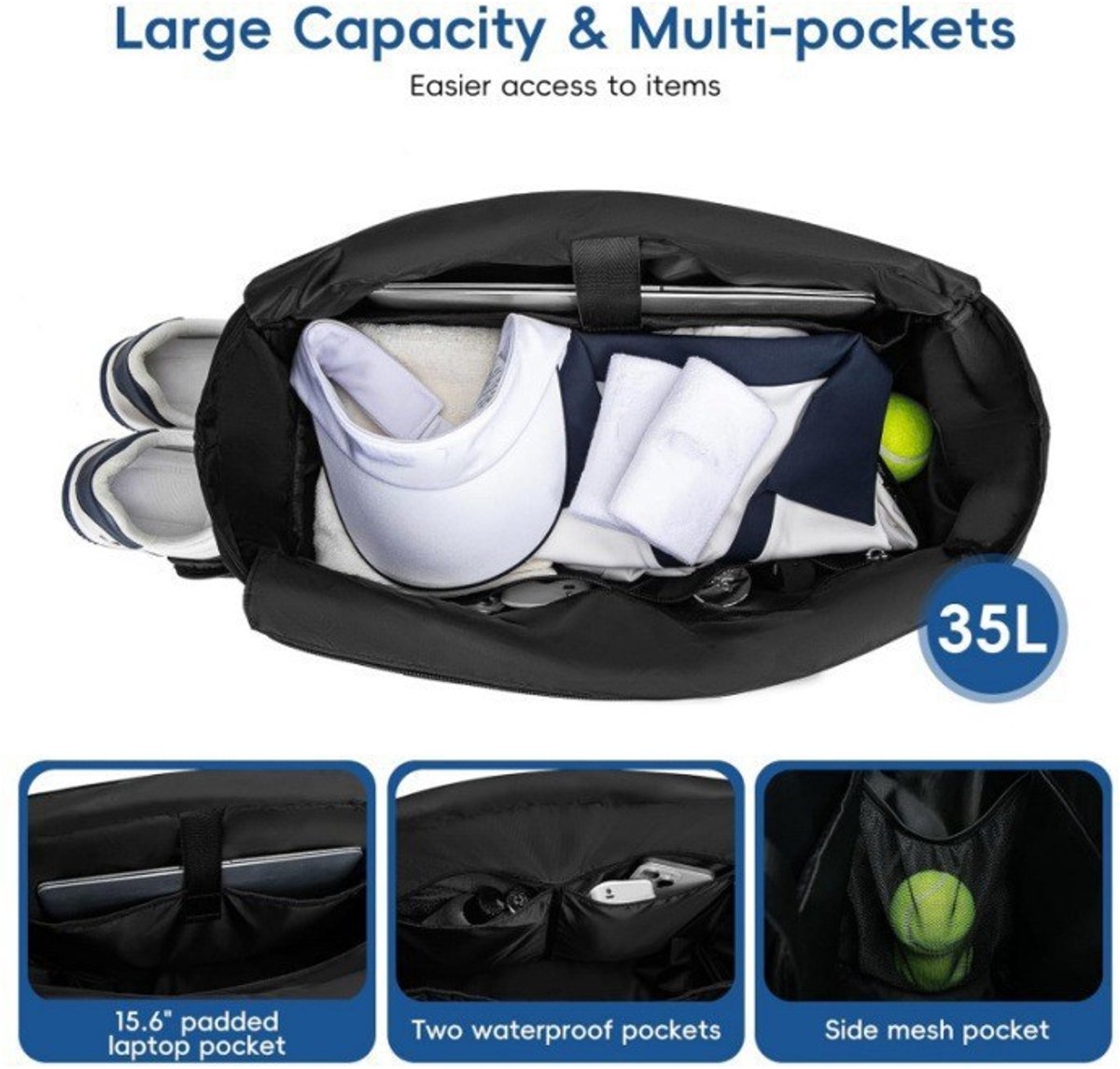 Backpack - Tennis Bag - Handbag - Sports Bag - Waterproof Racket Bag - Suitable for multiple rackets with shoe compartment - Beige