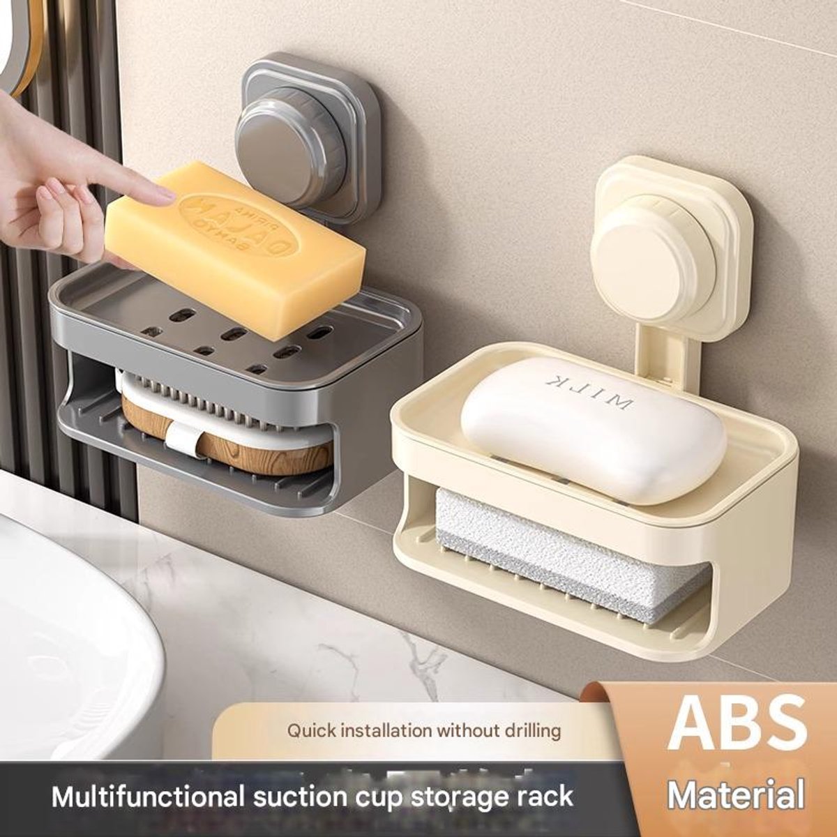 Soapbox - suction cup household high-end drain soap rack - soapbox - bathroom - toilet - wall-mounted - double-layer anti-collision soapbox