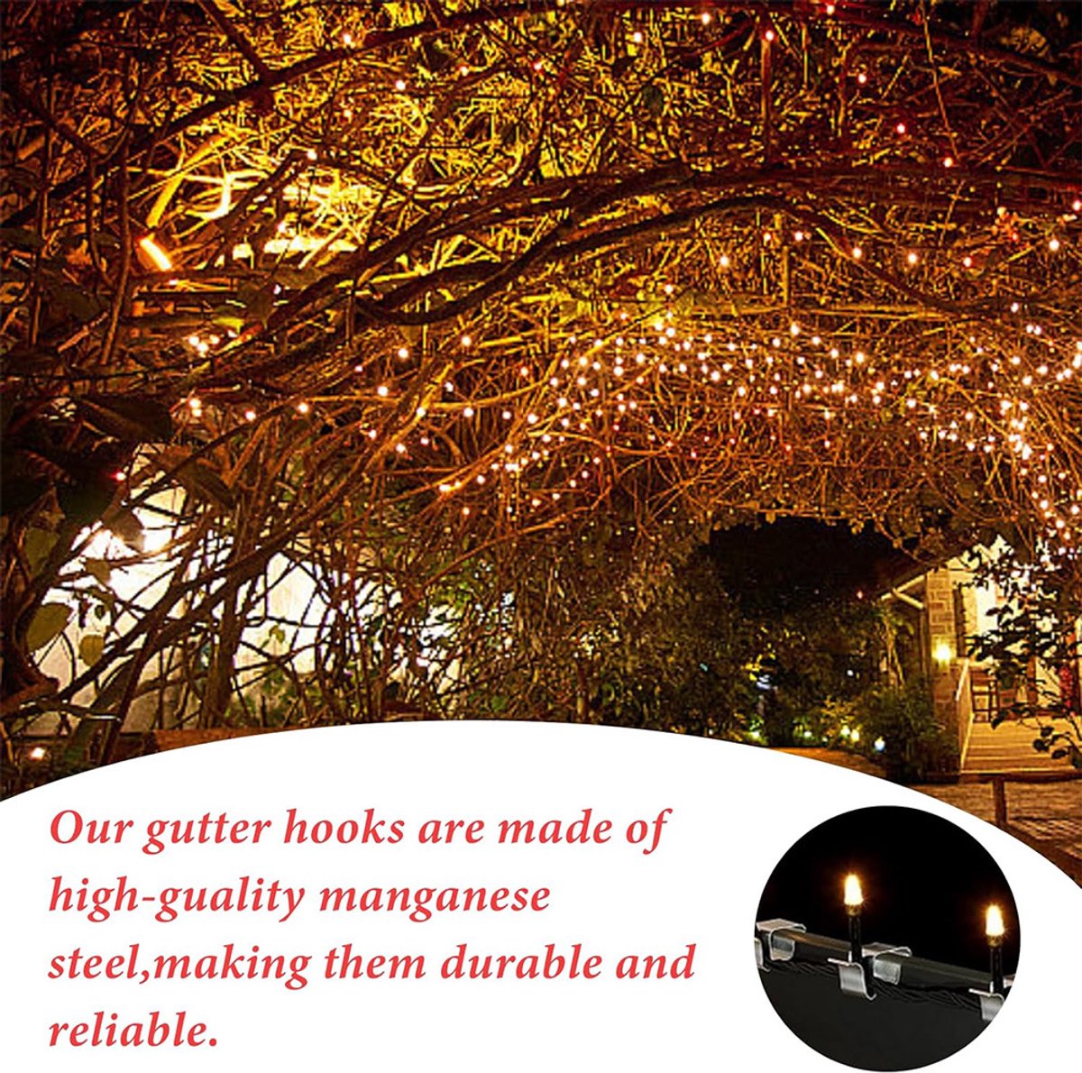 Pack of 100 pieces - Christmas light hooks - Hooks for outdoor lighting - Christmas light clips - Hanging hooks for Christmas lights, kitchen lights, etc. - Stainless steel metal cable clips with clamps - Cable clips