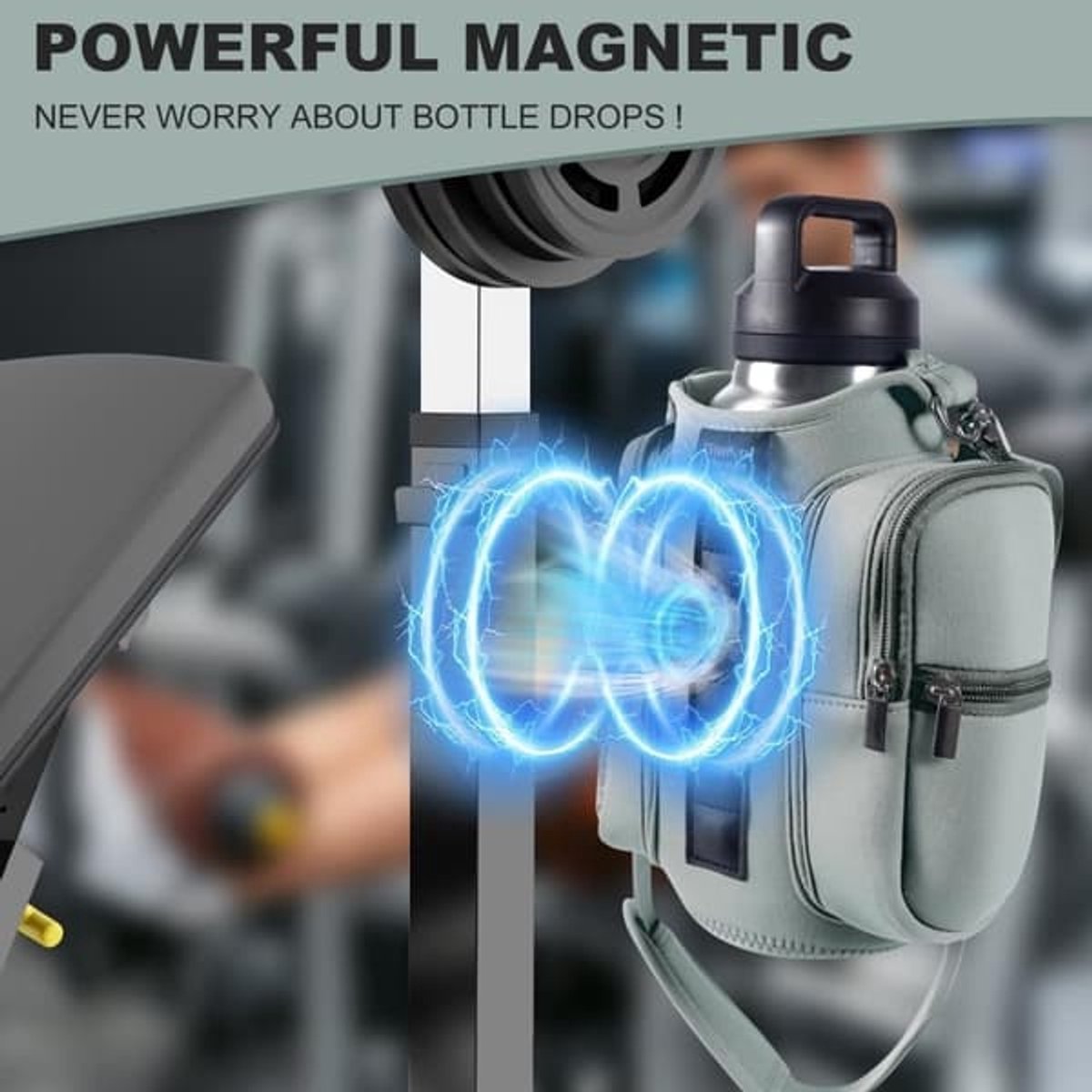 Magnetic Sports Bag with Adjustable Shoulder Strap - Includes Water Bottle Holder and Pocket - for Sports, Workouts, Travel & Work(Gray)