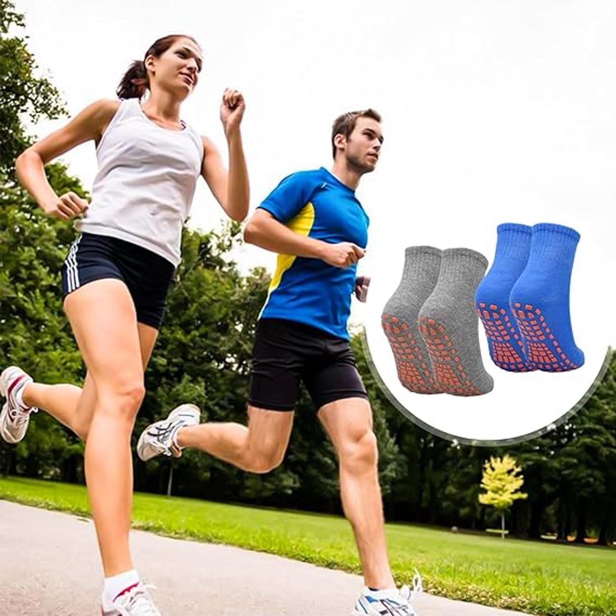 Non-slip socks (2 pairs) - Yoga socks - Non-slip yoga socks for women - Non-slip sports socks for adults - 100% cotton - Sports - Yoga - Pilates - Gymnastics - Trampoline socks - Blue - Gray - Sizes 36-43