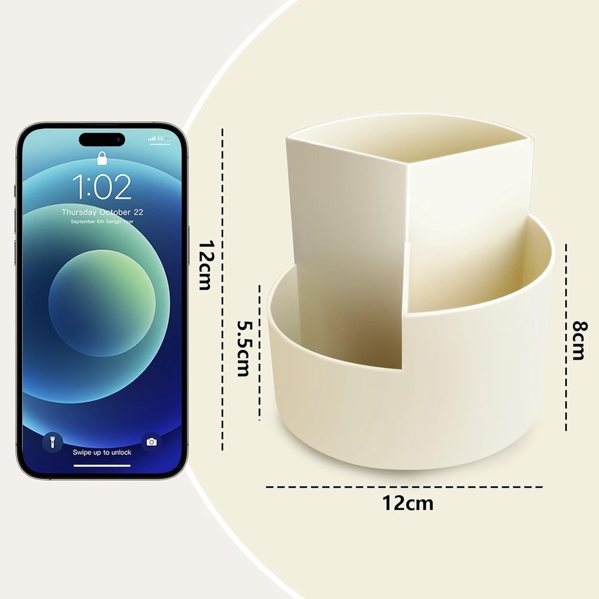 Desktop Rotating Pencil Holder - 3-Compartment Rotating Pencil Holder - Pencil Organizer - 360 Degree Rotating Office Supplies Organizer - for Pencils, Crayons & Office Supplies (White)