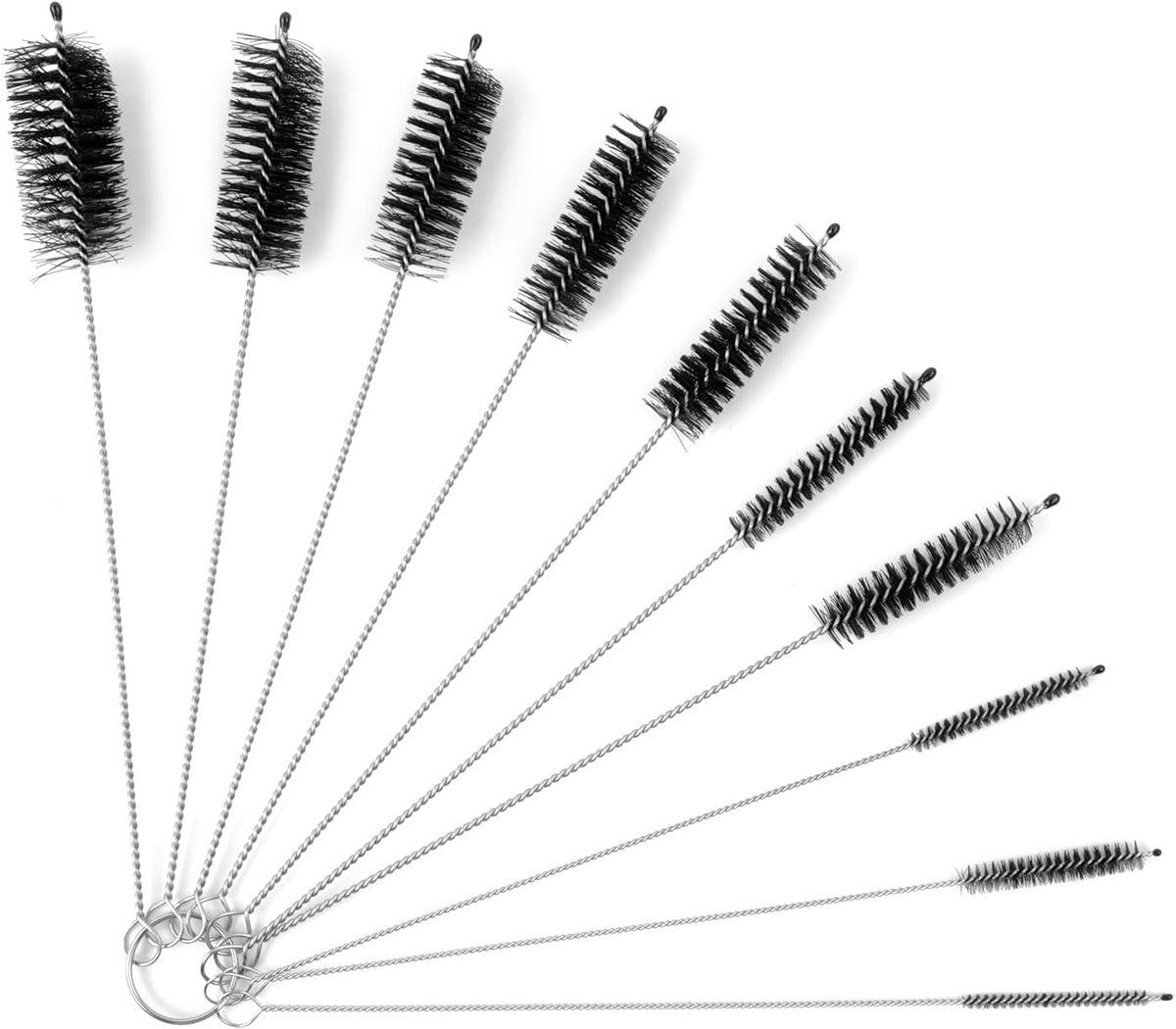 10-Piece Bottle Brush - Cleaning Brush Set - for pipes, keyboards, test tubes, kettle spouts, sinks, bottles and coffee makers