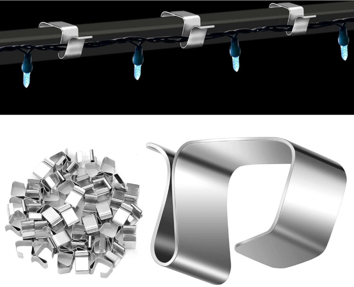 Hooks for outdoor lighting - 50 pieces - Hooks - Christmas light hooks - Christmas light clips - Cable clips - Christmas light hooks - Suitable for outdoor Christmas lights, kitchen lights, etc. - Stainless steel hooks