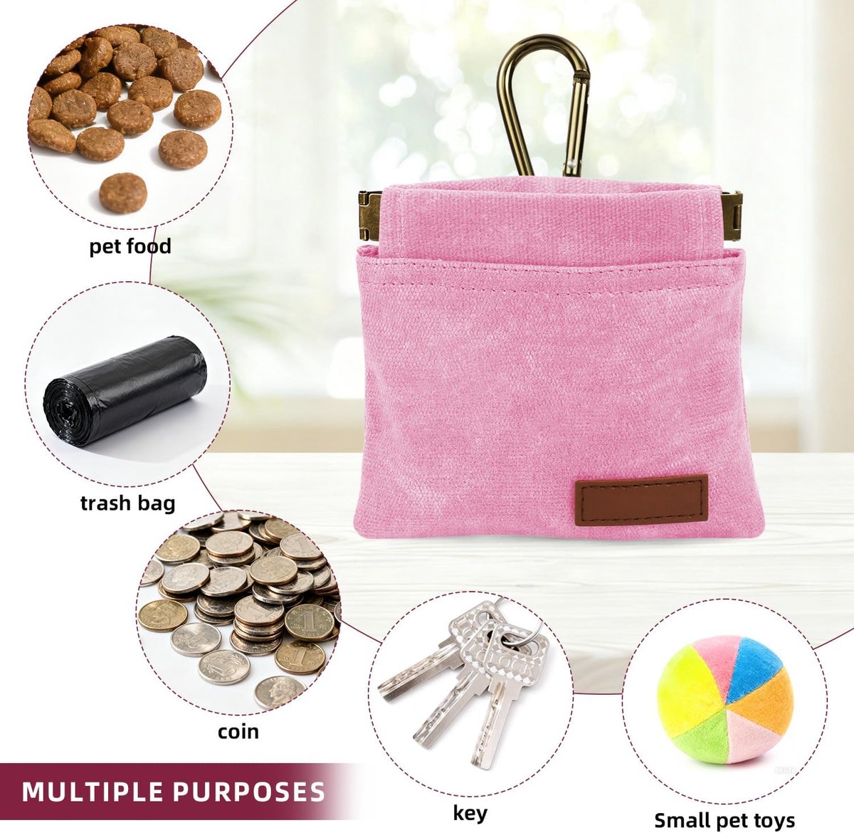Pet Training Pouch - Dog Treat Pouch - Portable Pet Walking Bag - Suitable for Travel or Outdoor Activities (Pink)