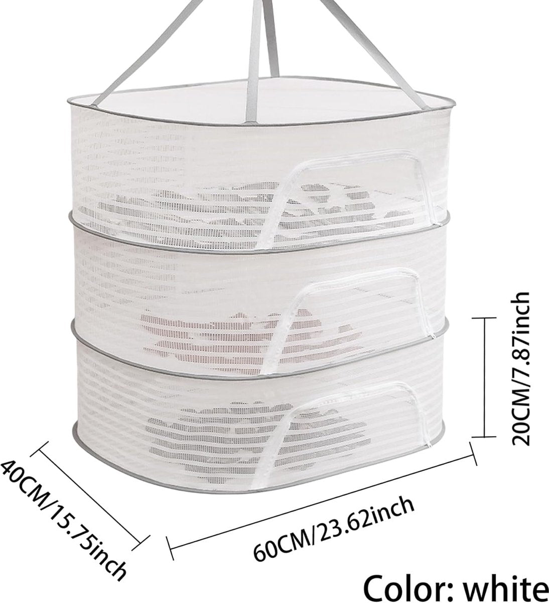 Clothes Drying Rack - Three-Tier Mesh Hanging Drying Rack - Foldable - Zippered - Suitable for drying plants, buds, fruits, flowers, vegetables, fabrics, etc.
