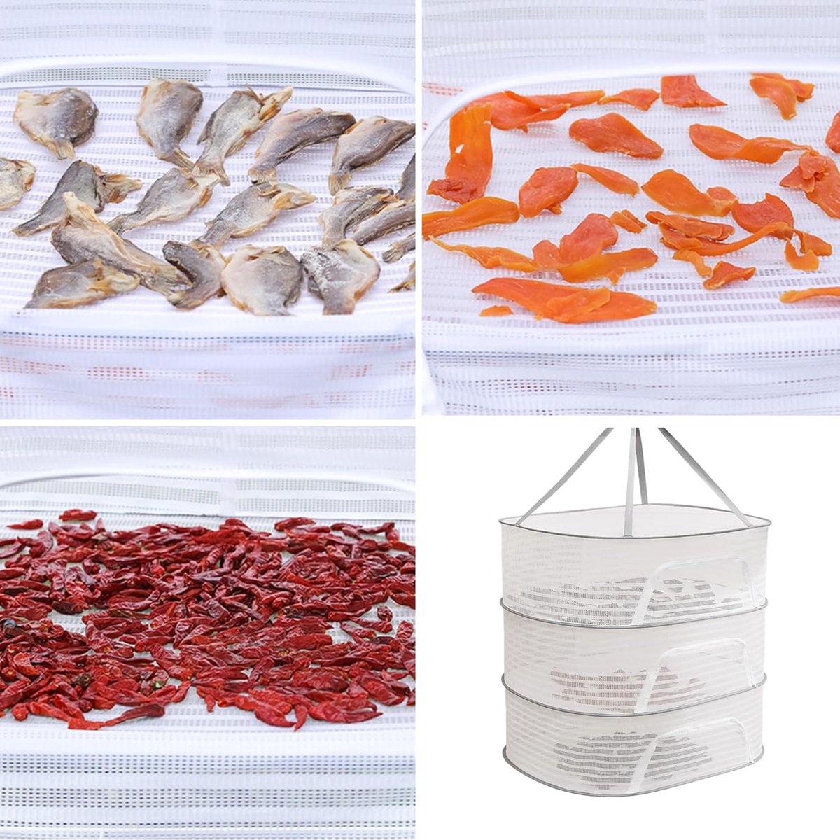 Clothes Drying Rack - Three-Tier Mesh Hanging Drying Rack - Foldable - Zippered - Suitable for drying plants, buds, fruits, flowers, vegetables, fabrics, etc.