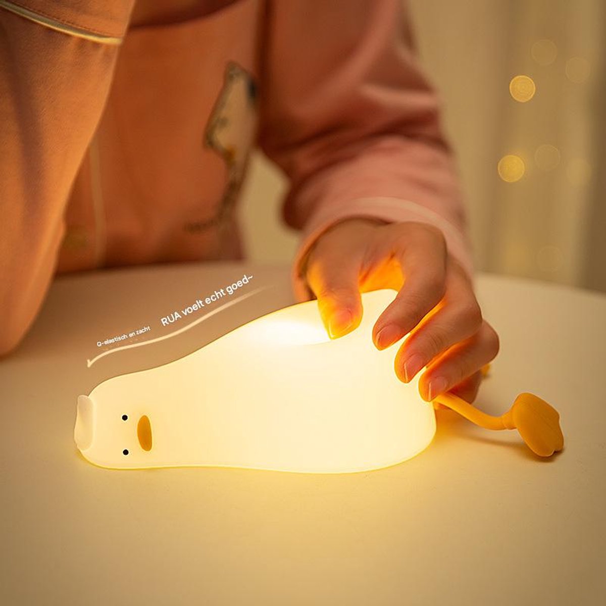 Night Light - Lying Duck Night Light - Pat Light - LED Rotating Duck - Rechargeable Sleeping Companion - Phone Holder - Night Light - Creative