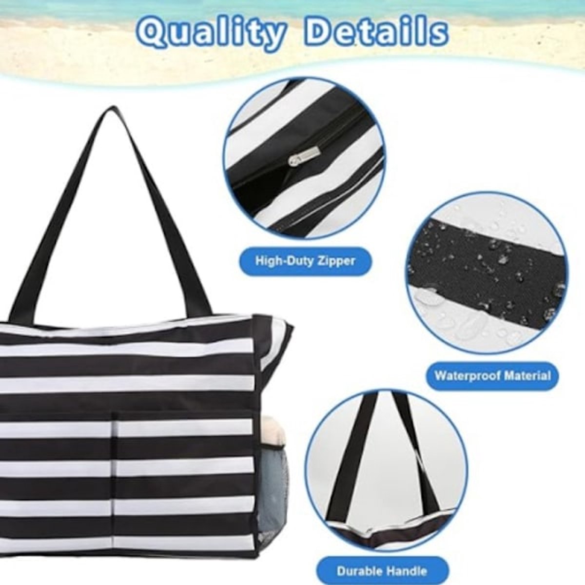Beach Bag - Waterproof Foldable Beach Bag - Large - Foldable - Women's Beach Bag - Large Capacity - Portable Storage Bag