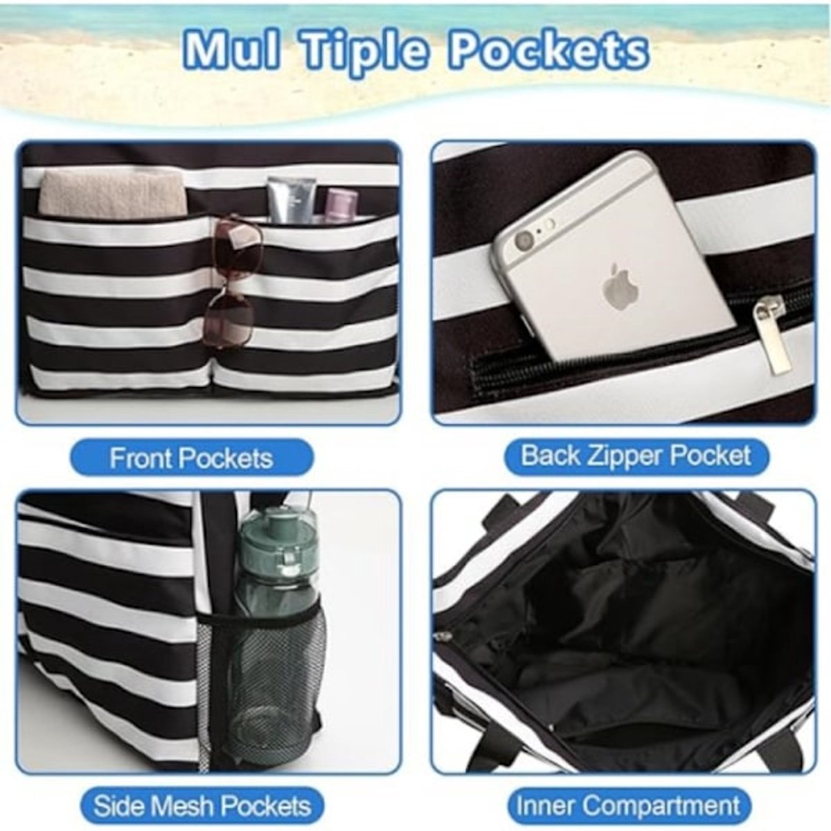 Beach Bag - Waterproof Foldable Beach Bag - Large - Foldable - Women's Beach Bag - Large Capacity - Portable Storage Bag