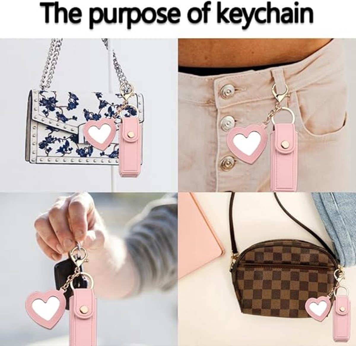 Lipstick Holder - with Mirror - Storage Box - Key Ring - Suitable for Car Keys, Lipstick Organizer (Pink)