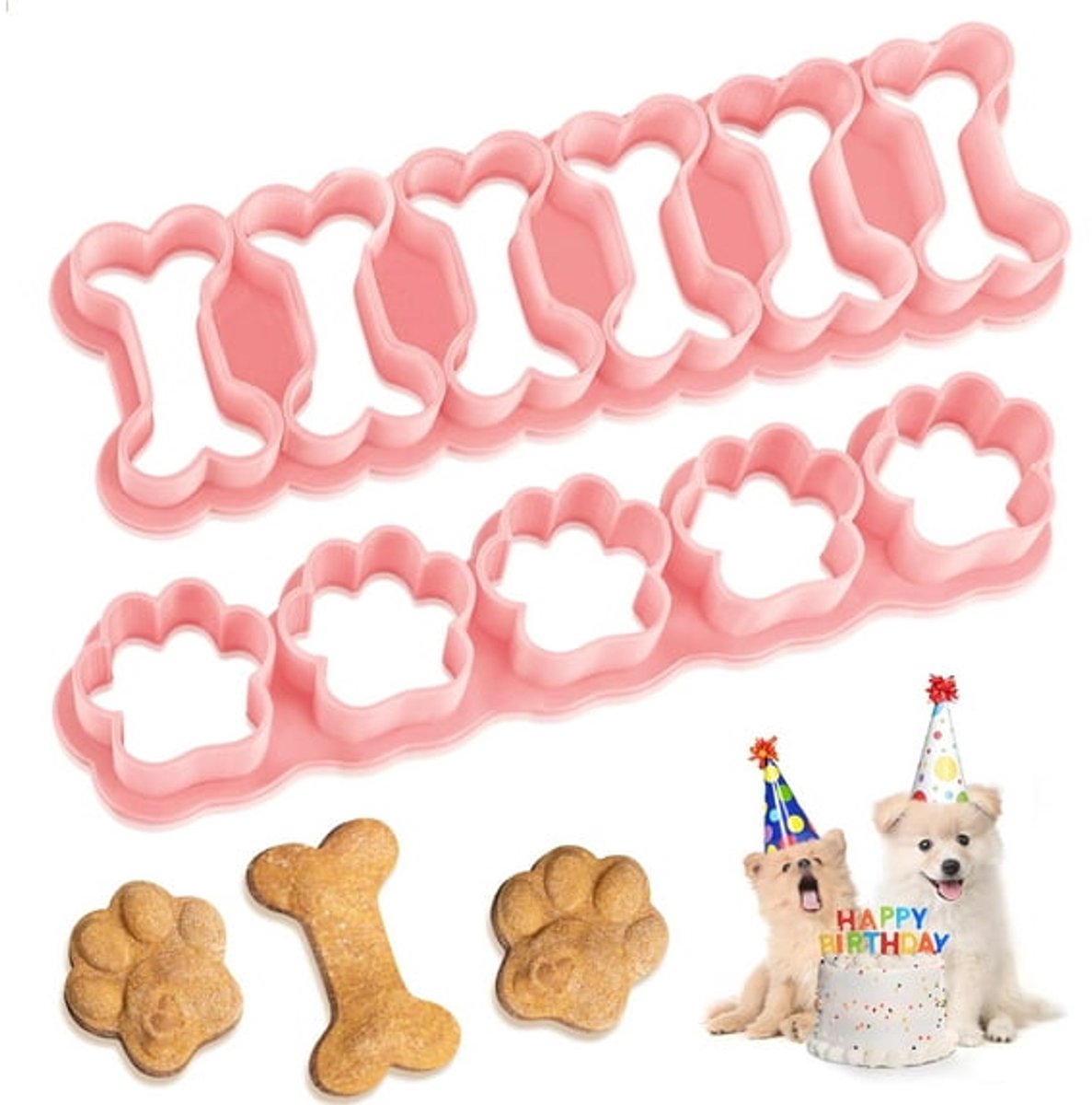 Set of Two Mini Cookie Cutters - 2.5cm Dog Bone Cookie Cutter, Dog Paw Cookie Cutter, Homemade Dog Biscuits, Snacks, Cakes & Cookies (Morandi Pink)
