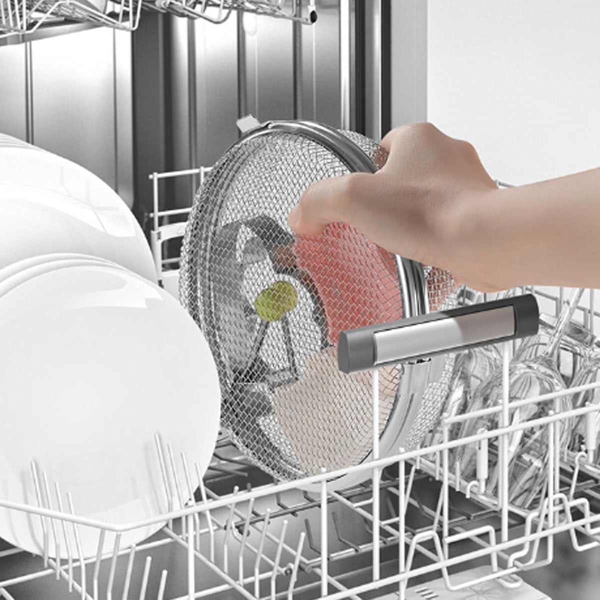 Dishwasher Basket for Small Items - Stainless Steel with 3 Buckles - Dishwasher Basket with Fine Mesh - Odorless - Round Shape - Scratch Resistant - Dishwasher Basket