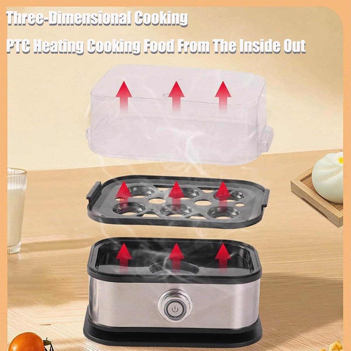 Electric Egg Boiler - Egg Boiler 6 Eggs - Made of Stainless Steel - Intelligent Steamer with Automatic Shut-Off