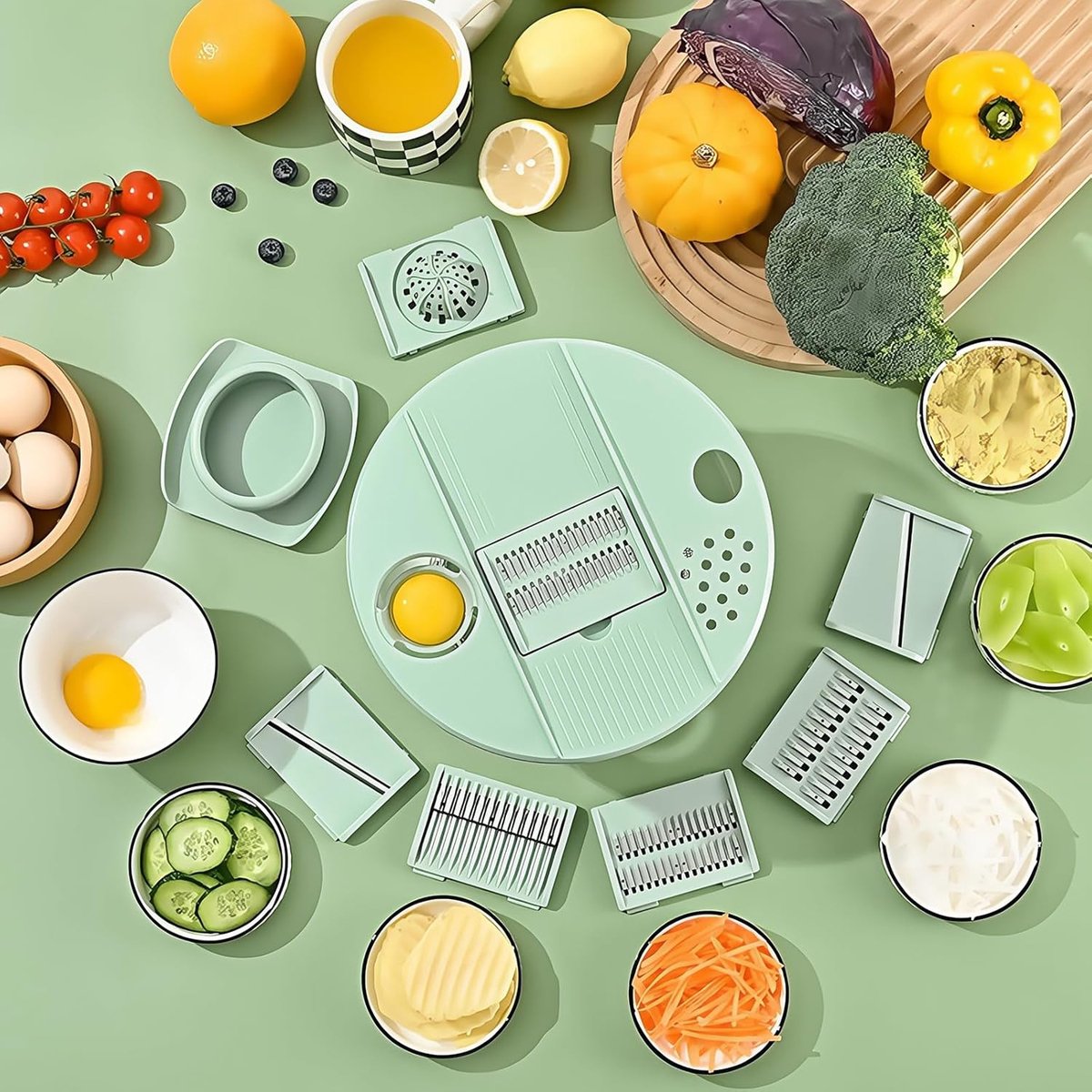 2-in-1 Double Decker Vegetable Dryer - Fruit Salad Drainer - Six Replaceable Blades - Salad Dryer - Double Decker Basket Kitchen Appliance - Double Decker Vegetable and Fruit Washer