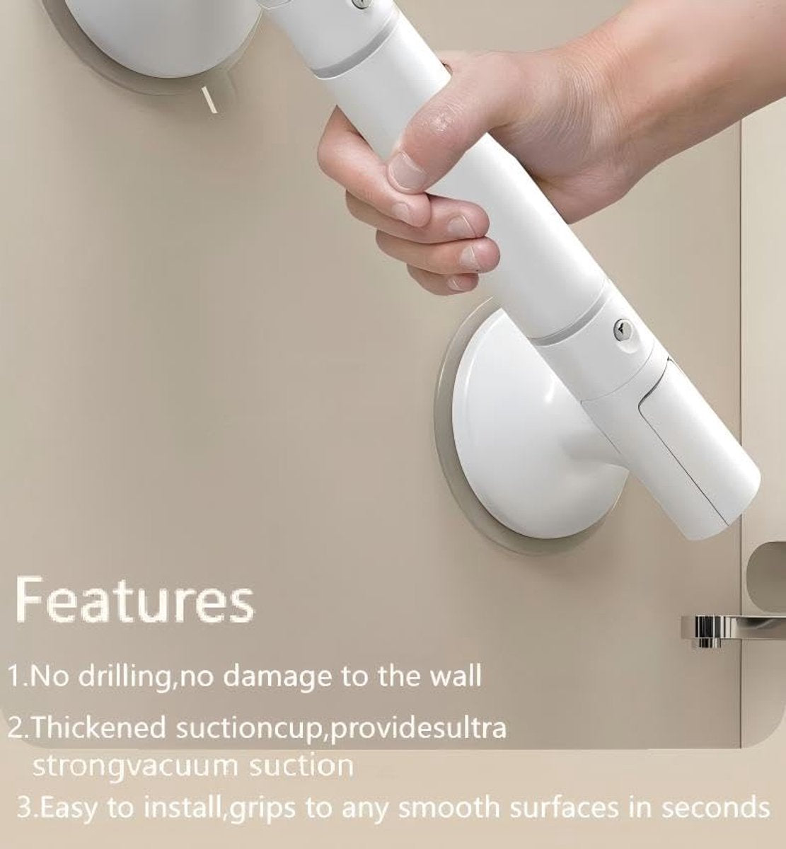 Shower Handle with Suction Cup Bathroom - Suitable for shower and toilet - Moisture-resistant - Non-slip - Safety handle - Removable - Wall bracket - Handle for the elderly and children - 35 CM