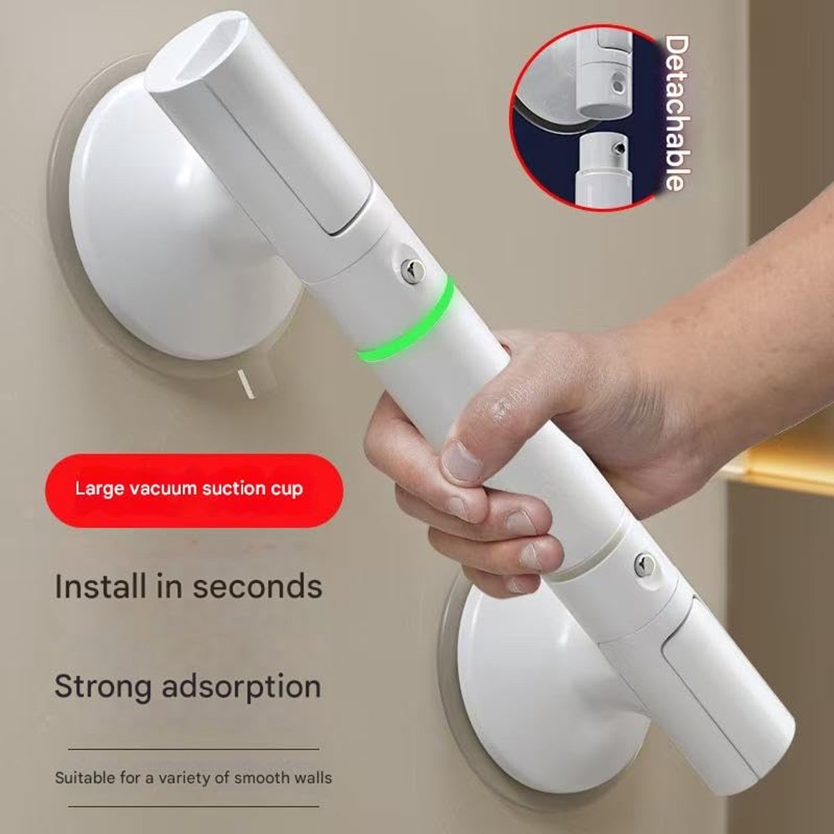 Shower Handle with Suction Cup Bathroom - Suitable for shower and toilet - Moisture-resistant - Non-slip - Safety handle - Removable - Wall bracket - Handle for the elderly and children - 35 CM