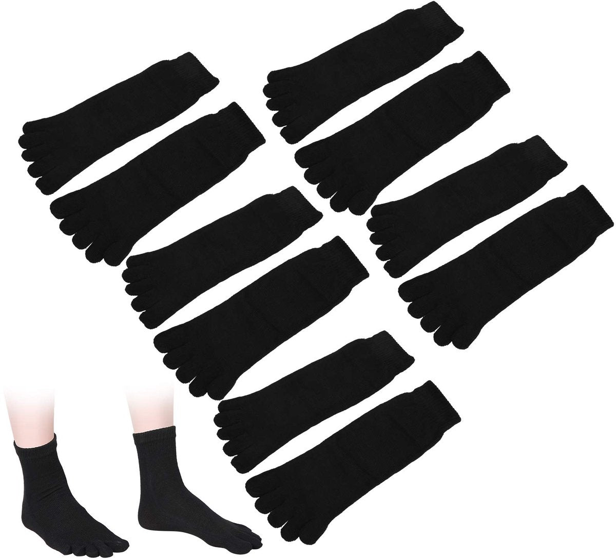 Socks - Pack of 5 pairs - Split Toe Socks - Breathable - Men's Socks - Sports Socks (Black)